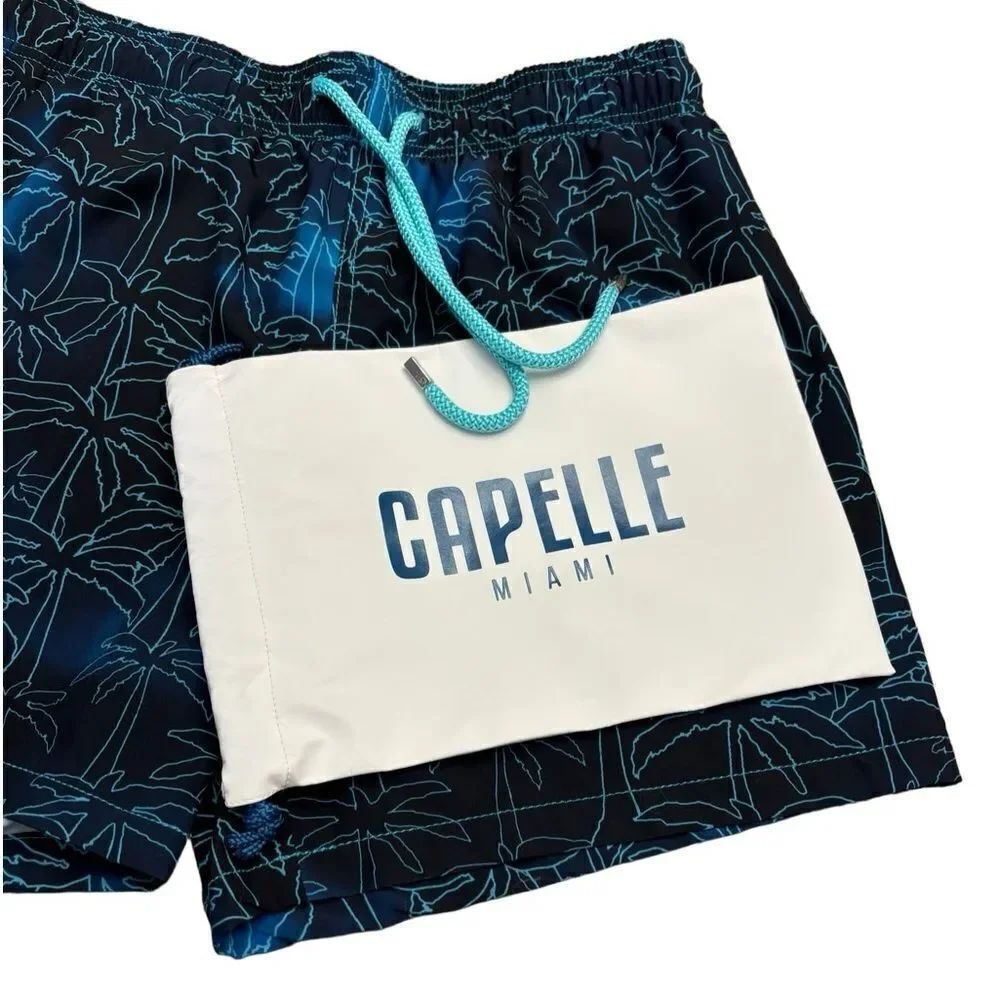 Capelle Miami Foggy Palms Board Shorts Men’s Large Swim Trunks w/Carry Bag
